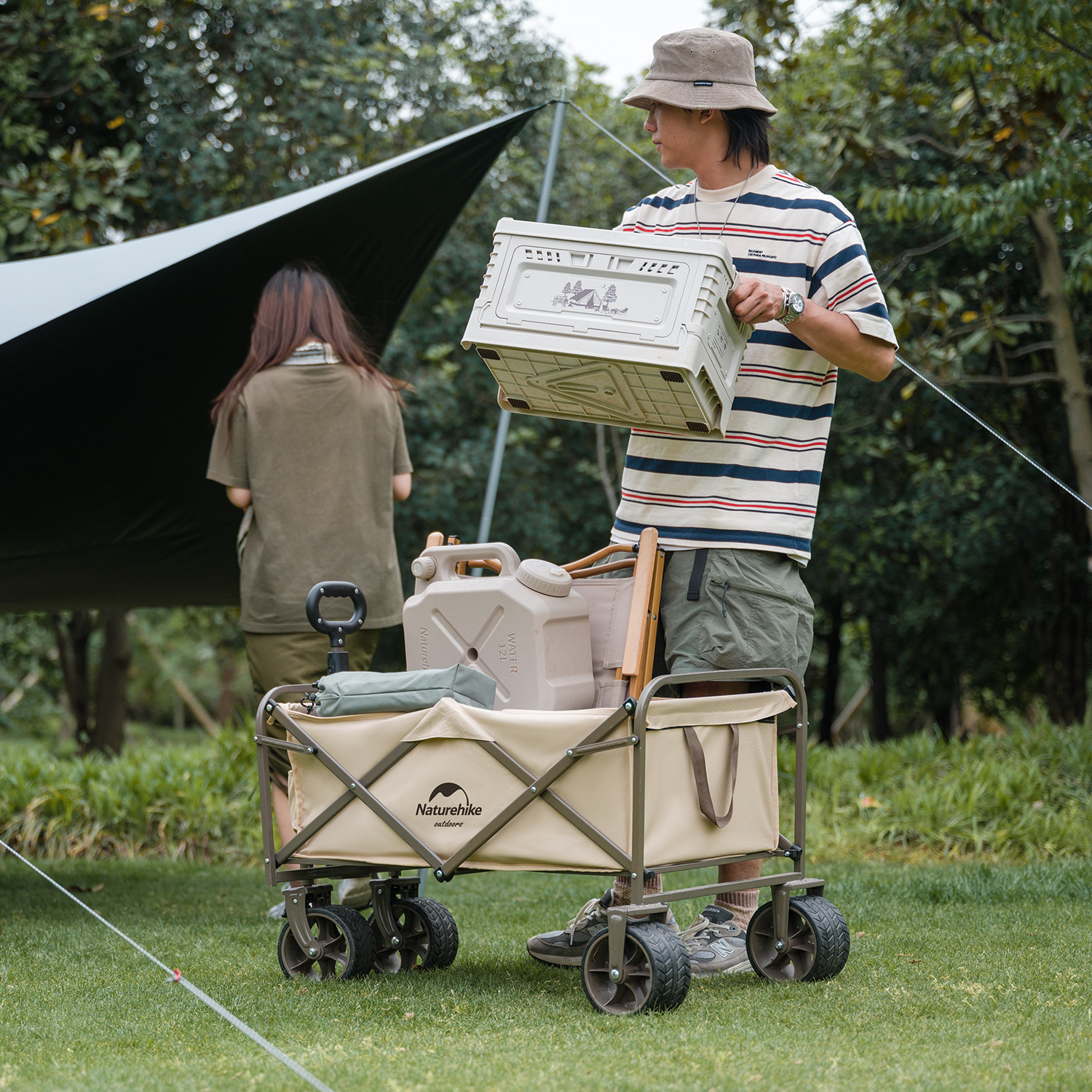 Naturehike skladací prepravný vozík Off-road s brzdou 12 kg - krémový